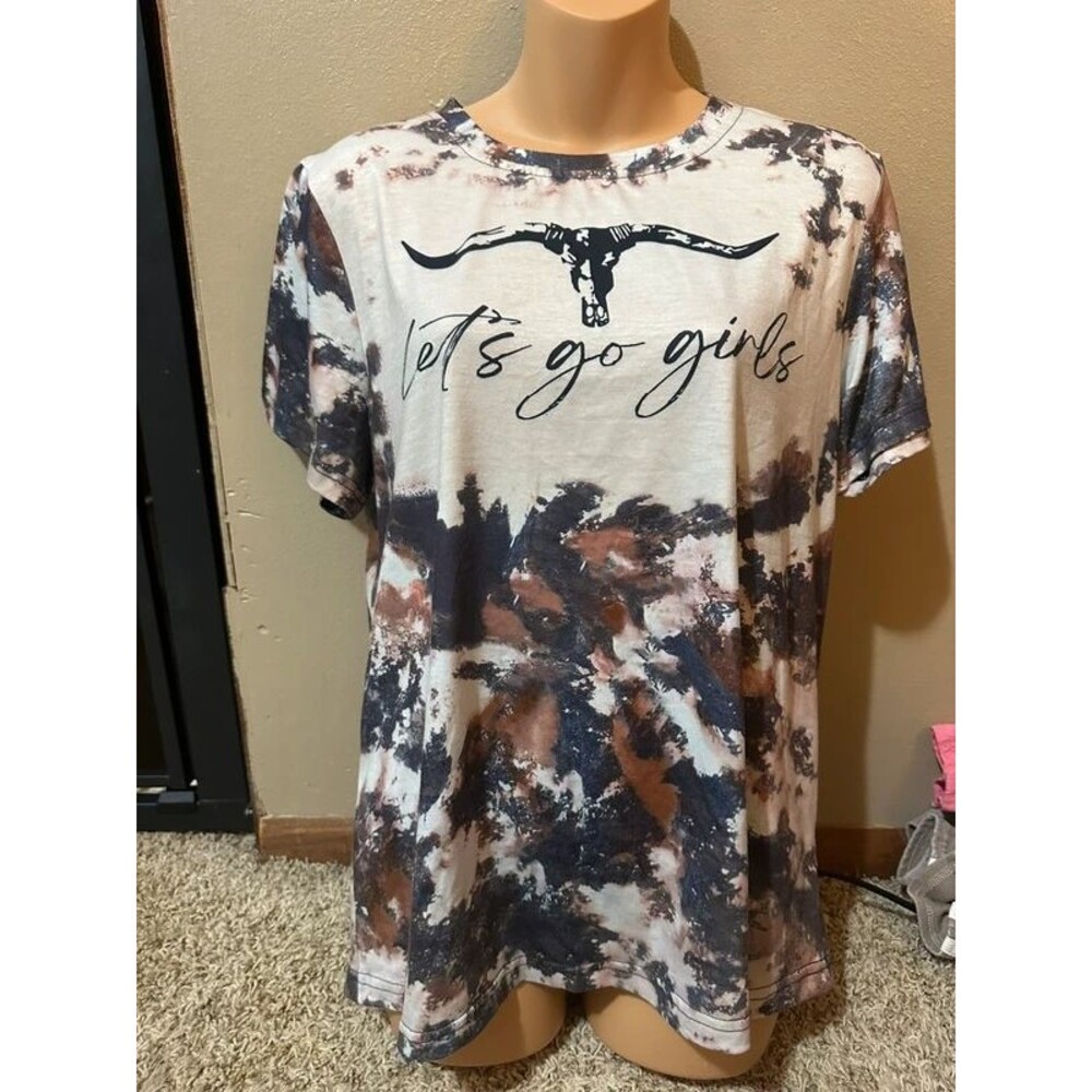 Let’s go girls cow print style short sleeve tee shirt.